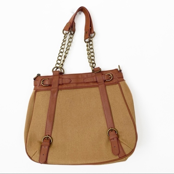 NEW URBAN OUTFITTERS SILENCE & NOISE Satchel Bag Shoulder Chain Tan Brown Felt - Picture 2 of 9